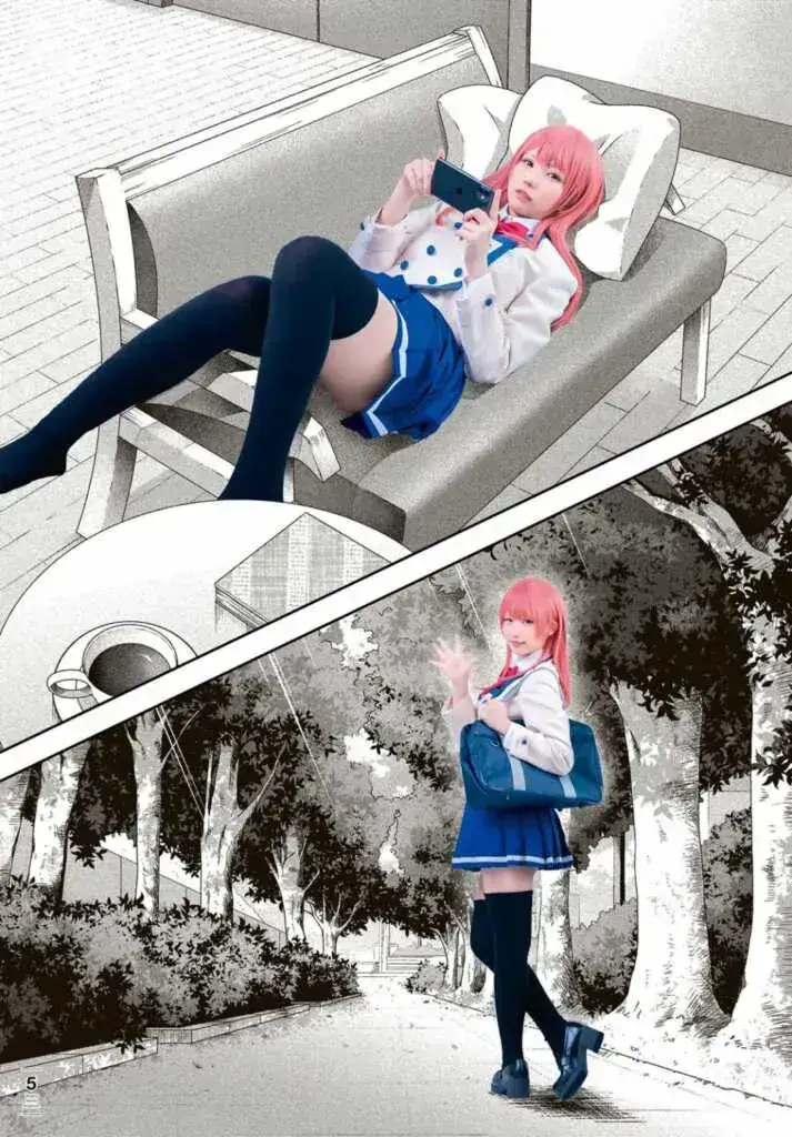 Enako menggunakan cosplay Saki dari Kanojo mo Kanojo
